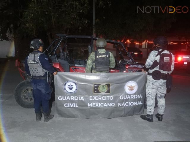 Aseguran SSP y fuerzas federales en Buenavista, 7 vehículos, un fusil y cartuchos útiles