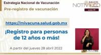 Jueves inicia registro de mayores de 12 años para vacuna anti Covid-19