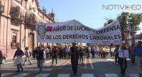 Morelia vive mega marcha de sindicatos que exige pagos