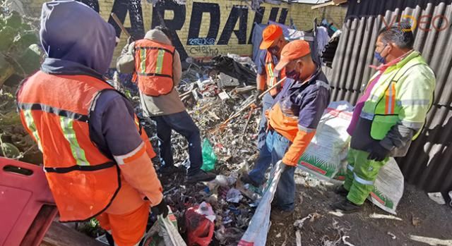 Inicia SLyT limpieza de vivienda con acumulación de basura en Villas del Real