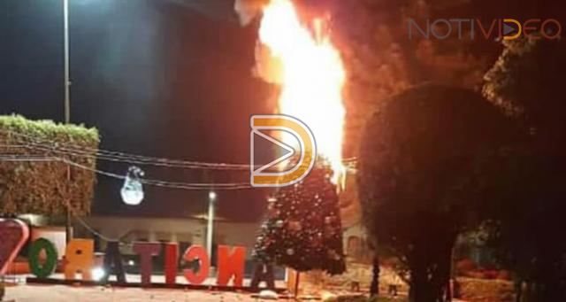 Se quema el árbol de navidad en la plaza principal de Tancítaro